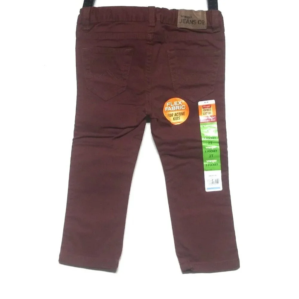 NWT Wrangler Jeans boys 2T Slim straight BROWN Adjustable waist flex fabric NEW